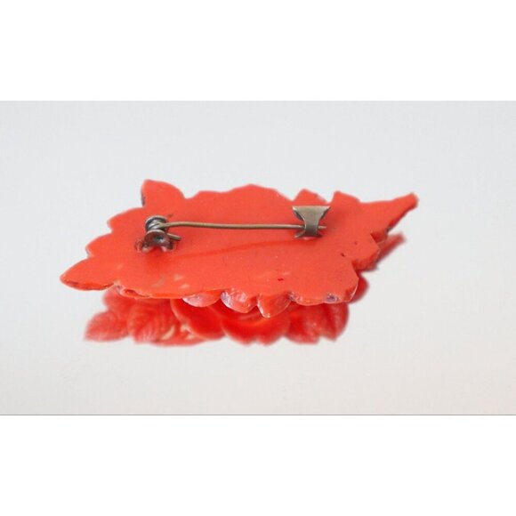 Vintage Carved Celluloid Floral Brooch Pin - Picture 2 of 2